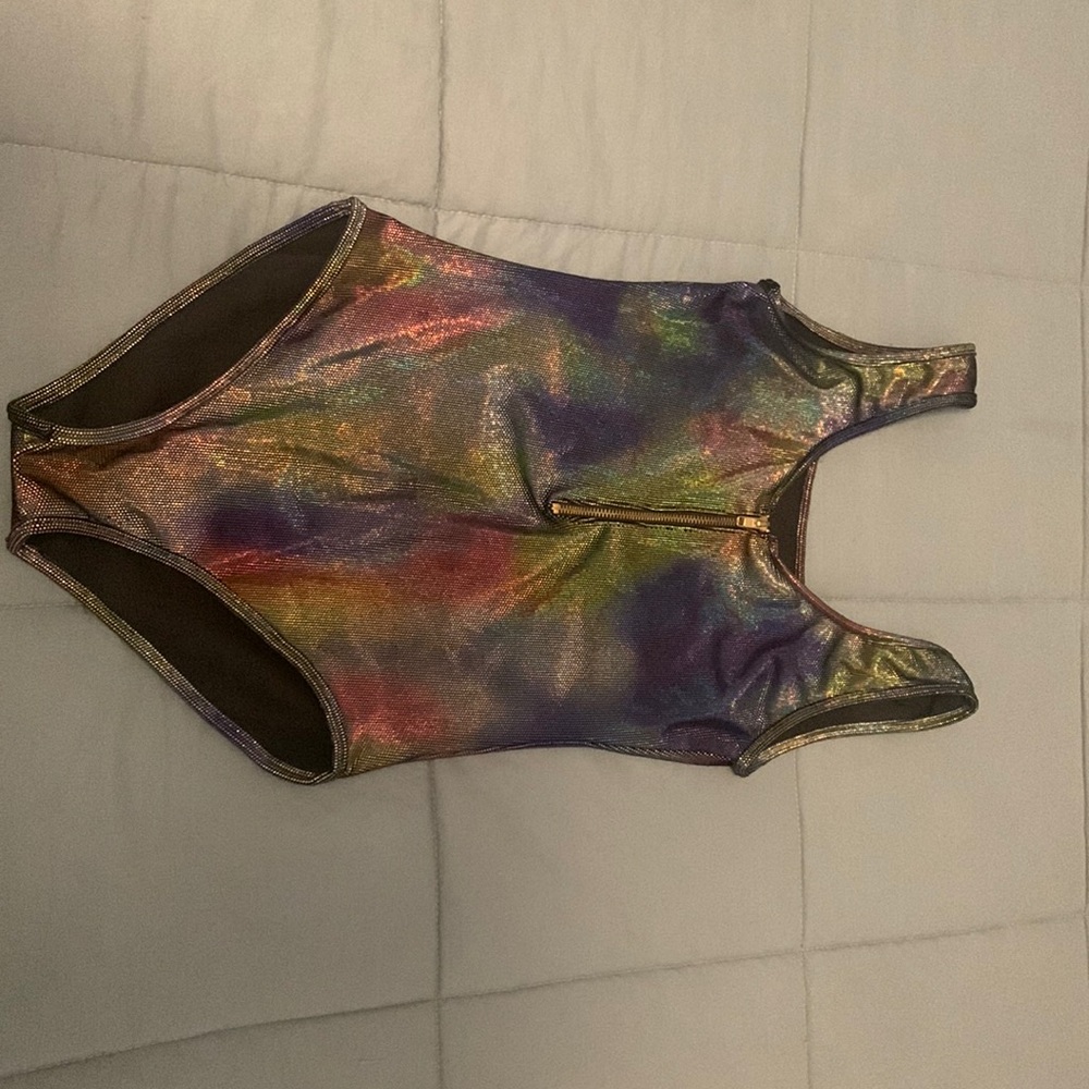 IHeartRaves Zip Up Rainbow Velvet Bodysuit S